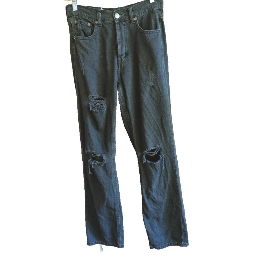 Aeropostale 90s Baggy Jeans Womens 4 R Button Fly Distressed Black Denim Pants